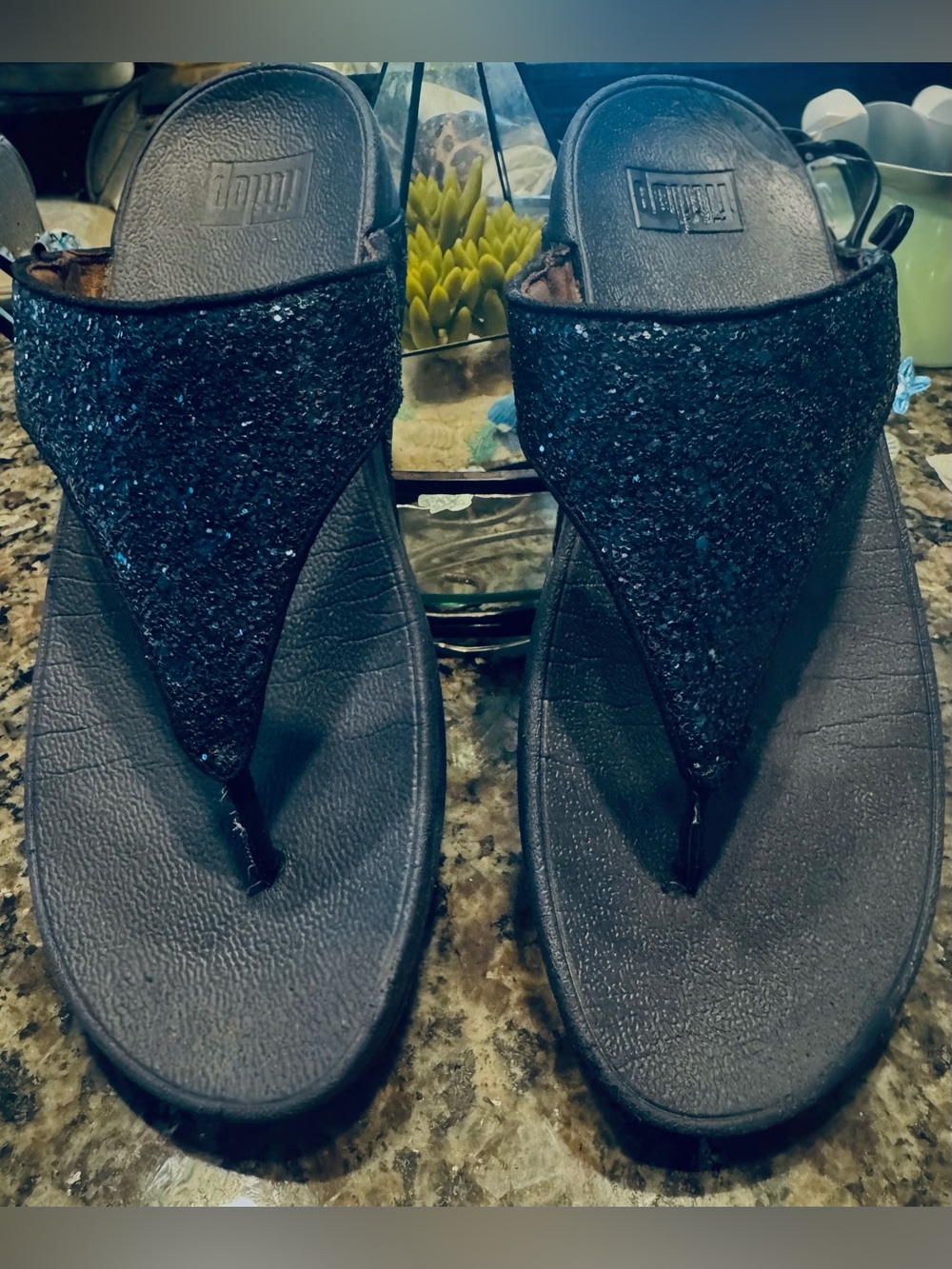 FitFlop Lulu Glitter Thong Wedge Sandals in Midnight Navy - Picture 6 of 8